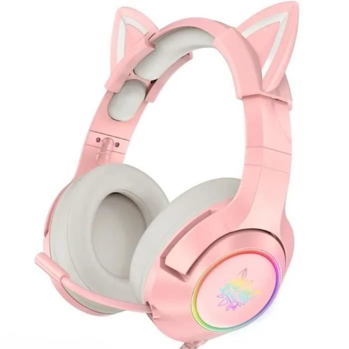 SURENHAP Casque de jeu monté sur la tête de l'oreille de chat rose K9, durable et confortable avec micro - 9asf4a