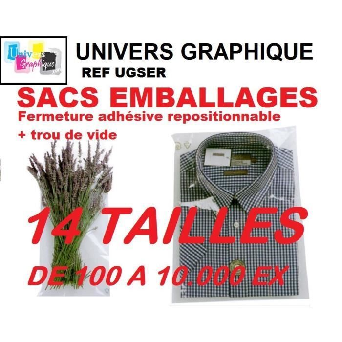 100 Sachet plastique 220 x 280 mm + 40 à fermeture autocollante adhésive repositionnable. Enveloppe de protection ultra transparent