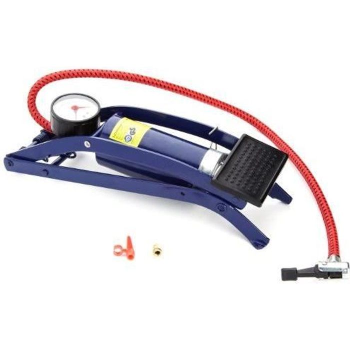 Cartrend 10927 Pompe à Pied 1 Cylindre Avec Manomètre - Noir/Bleu/Rouge