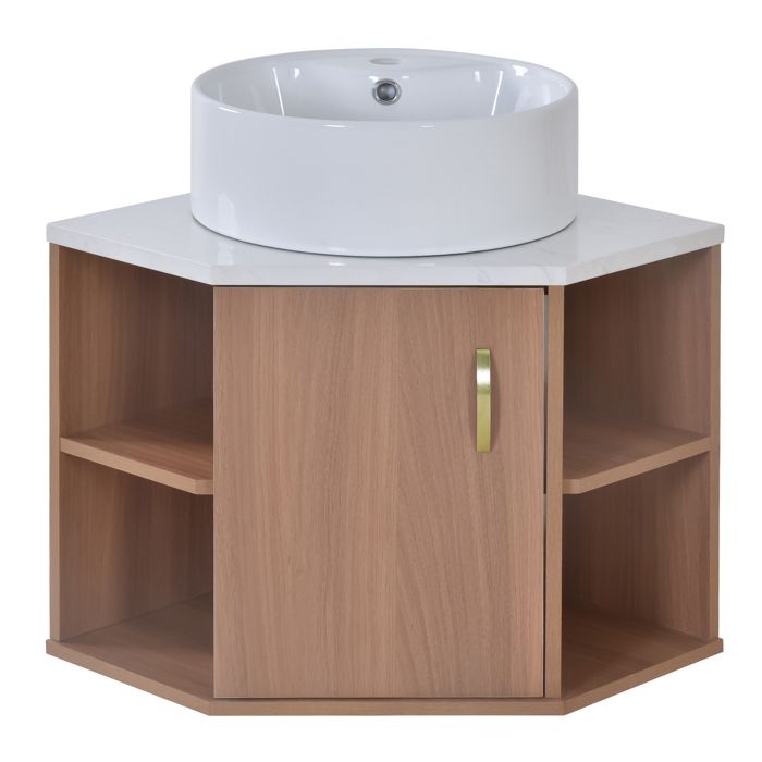 meuble sous lavabo pour vasque avec 4 étagères de rangement en mdf anti-humidité, avec vasque en céramique 41 x 41 x 14 cm