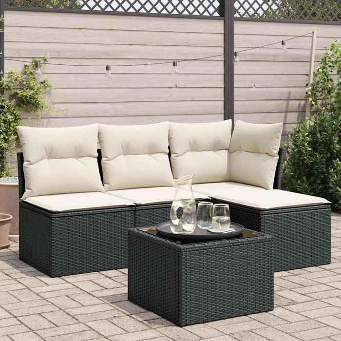 vidaXL Salon de jardin 5 pcs avec coussins noir résine tressée 3217506