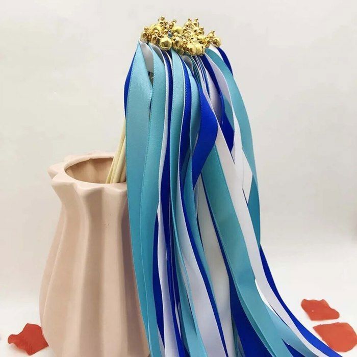 30 Baguettes De Fée Pour Mariage | Ruban En Soie Avec Clochettes | Bâton En Bois 30 Cm | Blanc/or | Pour Décoration Fête, Anniversaire, événement