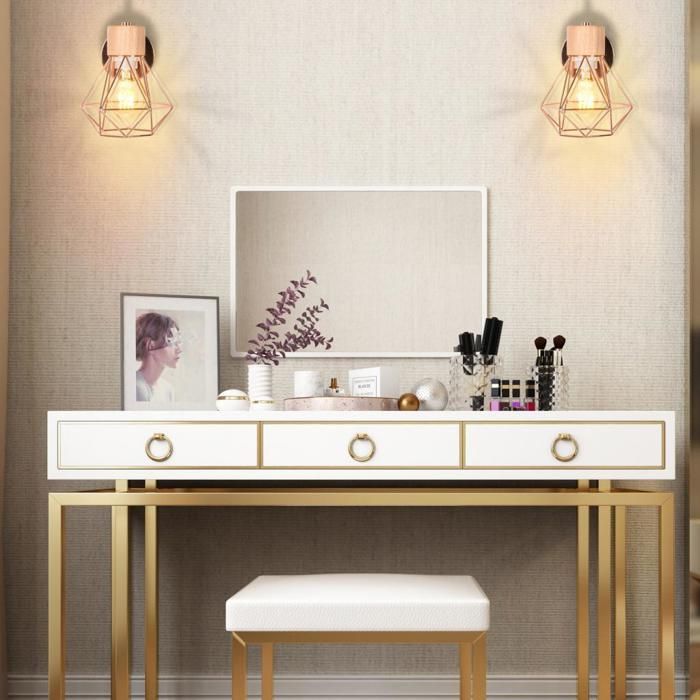 WOTTES Applique murale en bois Moderne intérieure 4 pièces Ø16cm Or rose Cage lampe murale industrielle pour Cuisine Balcon