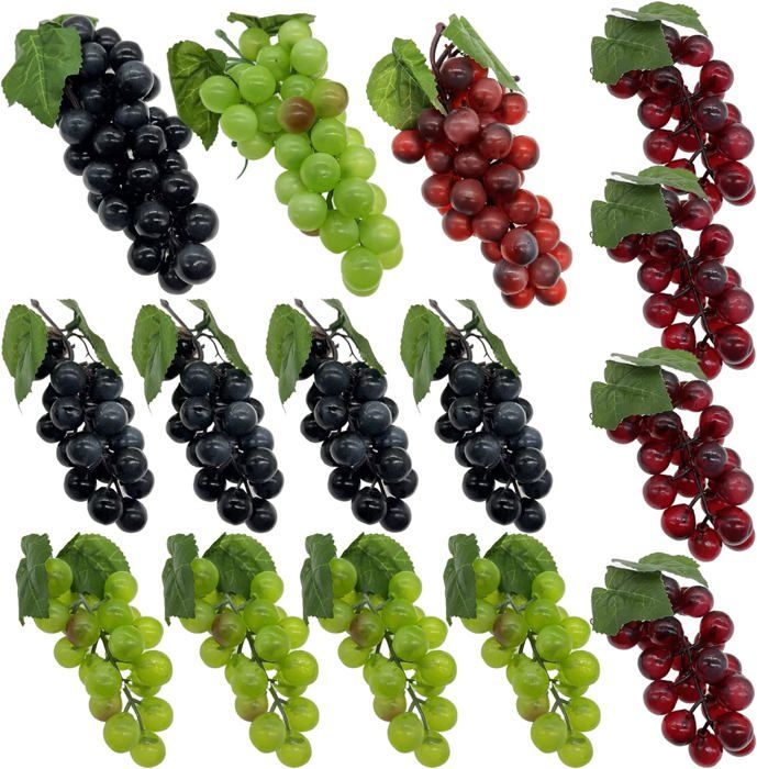 LONGHAO 4 Pcs Grappes De Raisins Artificiels Réalistes Avec Feuilles De Vigne - 12 Ensembles De Raisins Pour Décoration Maison, Mariage & Table