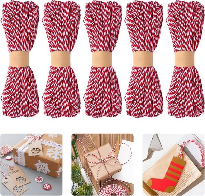 Kit Emballage Cadeau APLI : Bobine Ficelle Rouge/blanc + 30 étiquettes Suspendues - Pour Des Paquets Uniques !