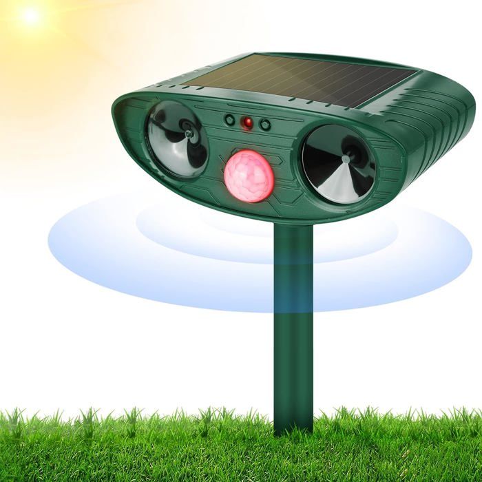 Répulsif Ultrason Chat Solaire Avec Détecteur De Mouvement - Étanche, Portée 9 M, Angle 110° - Pour Jardin, Terrasse, Contre Chiens, Rongeurs, Oiseaux