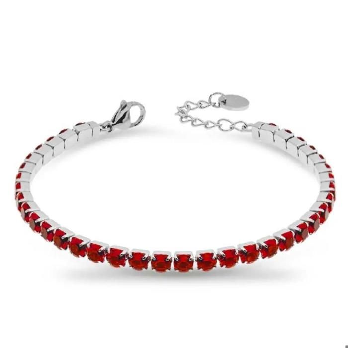 FREDDY FJ-20027 Bracelet de tennis argent pour femmes Bracelet en acier inoxydable hypoallergénique Bracelet de tennis Red Gems