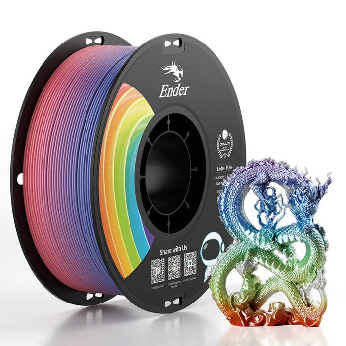 Filament Creality Ender-PLA 1.75mm Haute Ténacité sans Casse Bobine de 1KG Filament PLA Plus pour Imprimantes 3D (Arc-en-ciel)