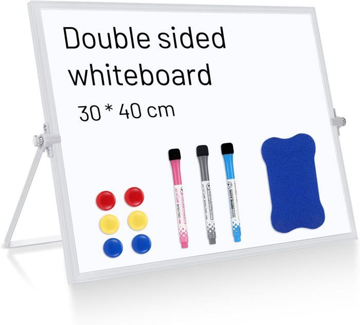 Idée Cadeau Bureau Mini Tableau Blanc A5 Double Face Bssmmai - 24x16.5cm - Portable Avec Marqueurs Et Éponge - Idéal Bureau, École Bureau école Notes - 9