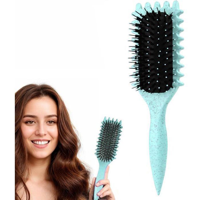 Brosse à Cheveux Onewly Vert - Pour Boucles, Démêlage En Douceur, Poils En Nylon, Manche Plastique/silicone, Neuve