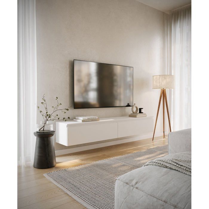 Meuble TV 2 portes -suspendu - BEMMI- 175 cm - blanc