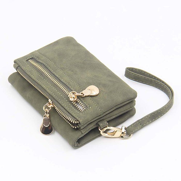 REETEE Portefeuille Femme Cuir PU Vin Rouge – Petit Format, 10 Cartes, Poche Zippée Monnaie, Bracelet Amovible, Compact & Élégant