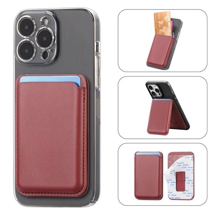 Adhesive Tlphone Carte Sac Portefeuille Tapis de Tlphone en Cuir - Rouge PORTE CARTE