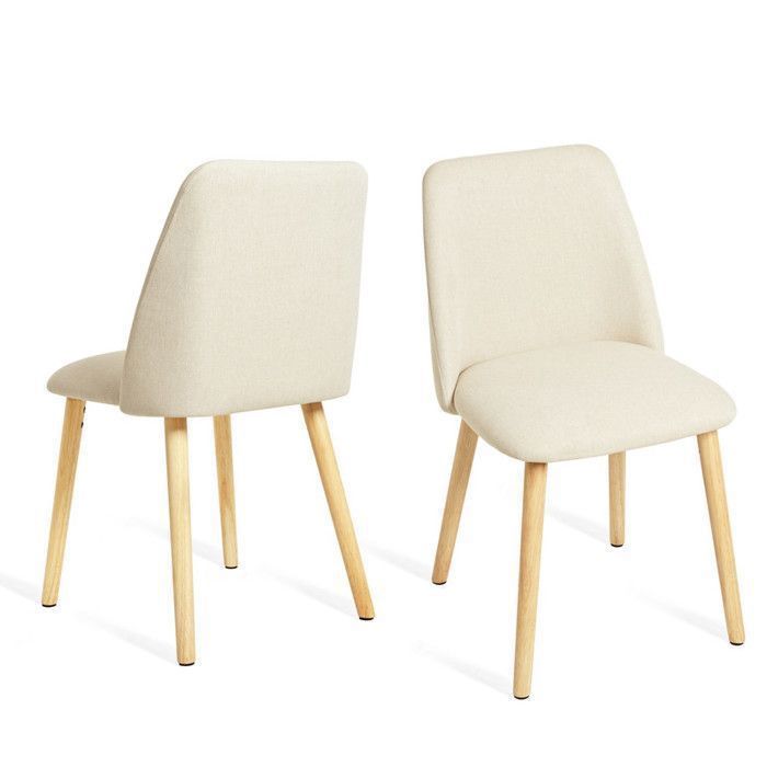 GOEURVANTChaises Salle à Manger ScandinaveModerneTissu Respirant Assise Rembourrée Confort Pieds Bois Massif - Lot de 2 Crème