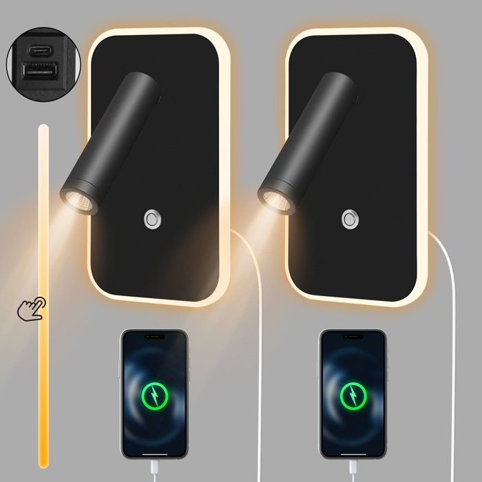 Lampe de Lecture LED Applique Murale LED Liseuse de Chevet Réglable 3W+9W 3000K Liseuse Tete de Lit pour chambre à coucher salon