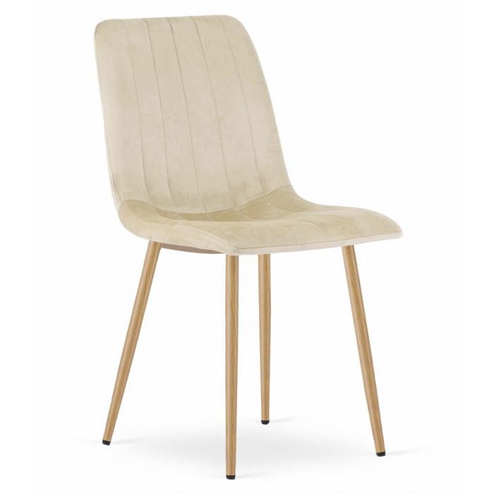 KOMODEE Chaise VENOSA - velours beige clair / pieds en bois x 1 43x90x51 cm KOMODEE Chaise VENOSA - velours beige clair / pieds en bois x 1 43x90x51 cm