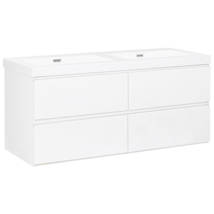 Meuble-lavabo mural avec double vasque CARDIEL 120 cm 52 cm Blanc Meuble-lavabo mural avec double vasque CARDIEL 120 cm 52 cm Blanc