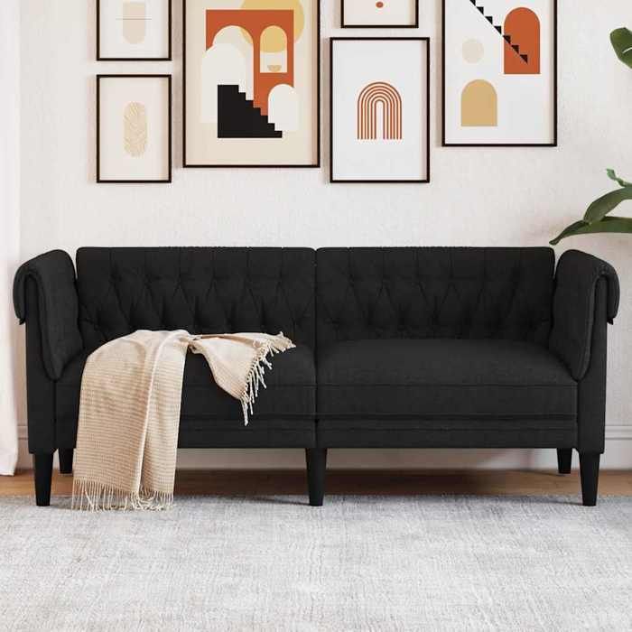 Noir Canapé Chesterfield 2 places - KEETHE - Sofa adulte/enfant - noir tissu LL915 Noir Canapé Chesterfield 2 places - KEETHE - Sofa adulte/enfant - noir tissu LL915