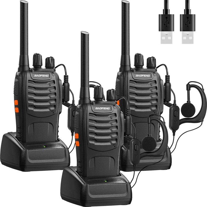 Oreillette Talkie-Walkie Professionnelle - Double Écouteur Avec Micro - Prise 3,5 Mm - Pour Radio, Téléphone, MP3 - Longueur Câble 2 M