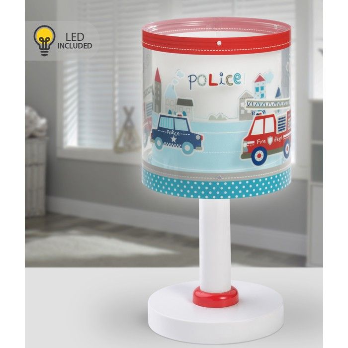 Dalber Lampe de chevet enfant Police et Pompiers LED bleu — veilleuse fluorescente Dalber Lampe de chevet enfant Police et Pompiers LED bleu — veilleuse fluorescente