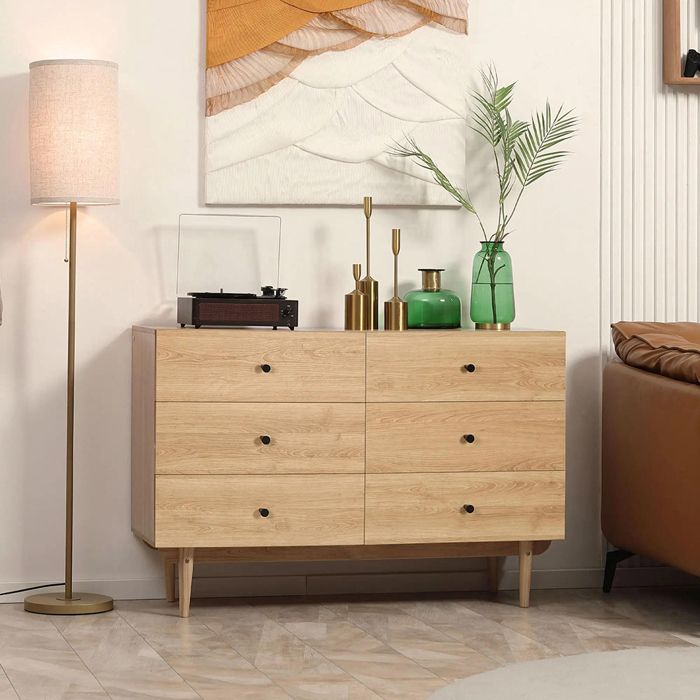 Commode 6 tiroirs avec pieds en bois massif 120 x 40 x 80 cm couleur bois Commode 6 tiroirs avec pieds en bois massif 120 x 40 x 80 cm couleur bois