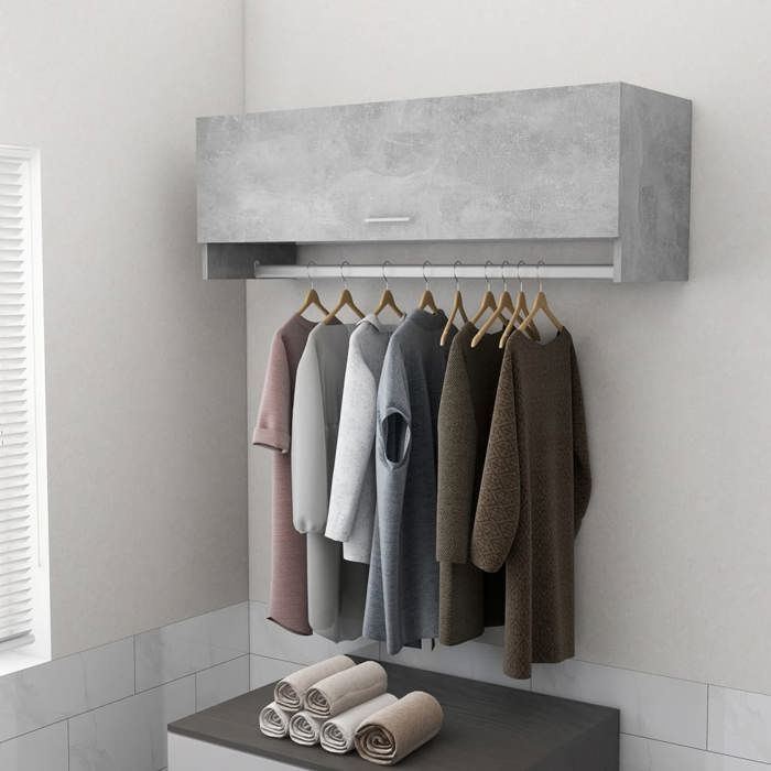 Garde-robe Gris béton style contemporain en bois dingénierie 100x32 5x35 cm pour chambre et dressing