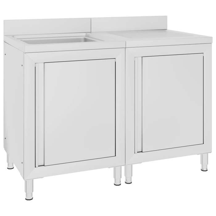 Évier de cuisine commercial vidaXL Acier inoxydable 120x60x96 cm Dosseret 10 cm Pieds réglables - vue 2