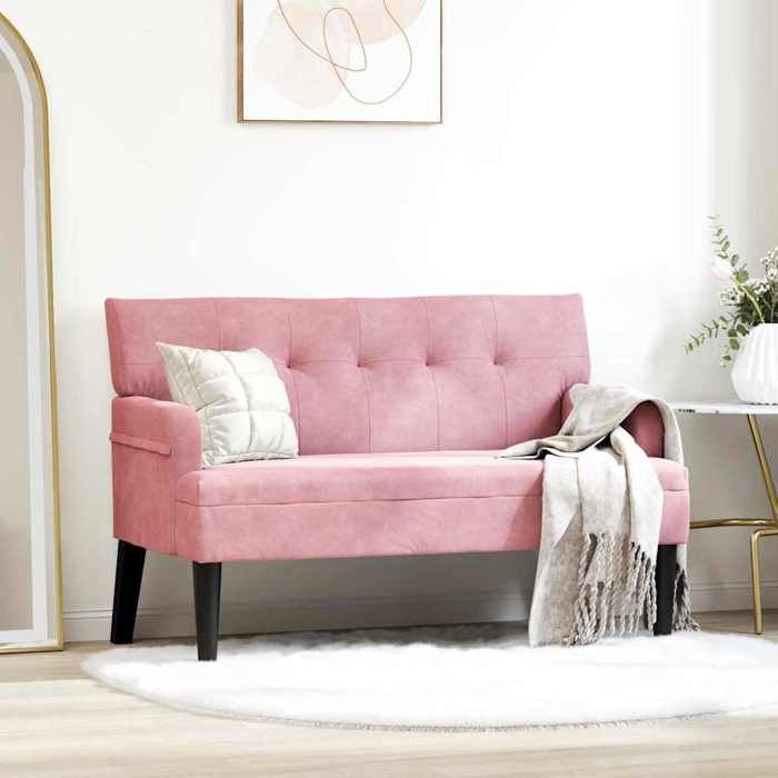 Banc Chesterfield en velours - vidaXL - Rose - 112x65.5x75 cm - Velours - Cadre en contreplaqué - Pieds en bois dhévéa