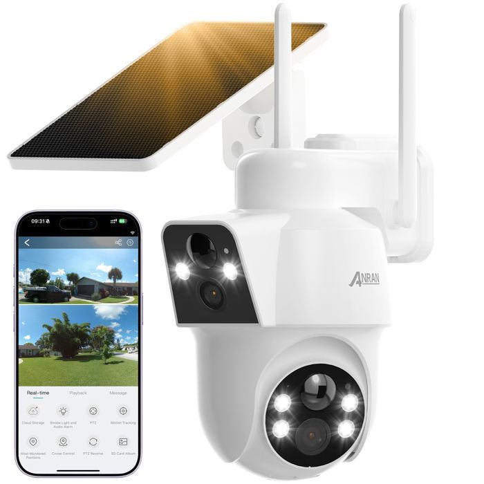 ANRAN  4MP Cam&eacute;ra Surveillance WiFi Ext&eacute;rieure sans Fil Solaire, Double Objectif Double PIR