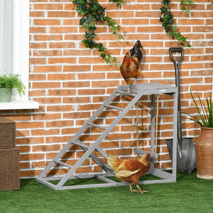 Perchoir en bois pour poule aire de jeux en bois pour poules avec balançoire échelle plateforme 96 x 40 x 71 cm gris