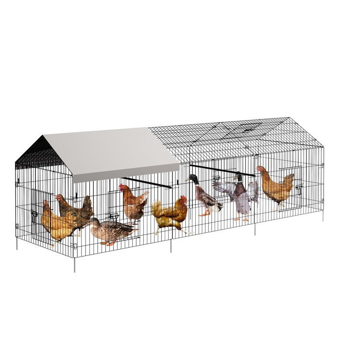 Cage à Volaille Marchable avec Bâche Imperméable & Anti-UV – Cabane Extérieure Portable pour Poules Canards Lapins –3，3x 1 x1 m