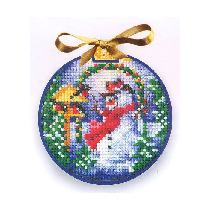 Kit Point De Croix Noël Bonhomme De Neige 'Let It Snow' 40x37 Cm - Complet Avec Toile, Fils Et Aiguilles