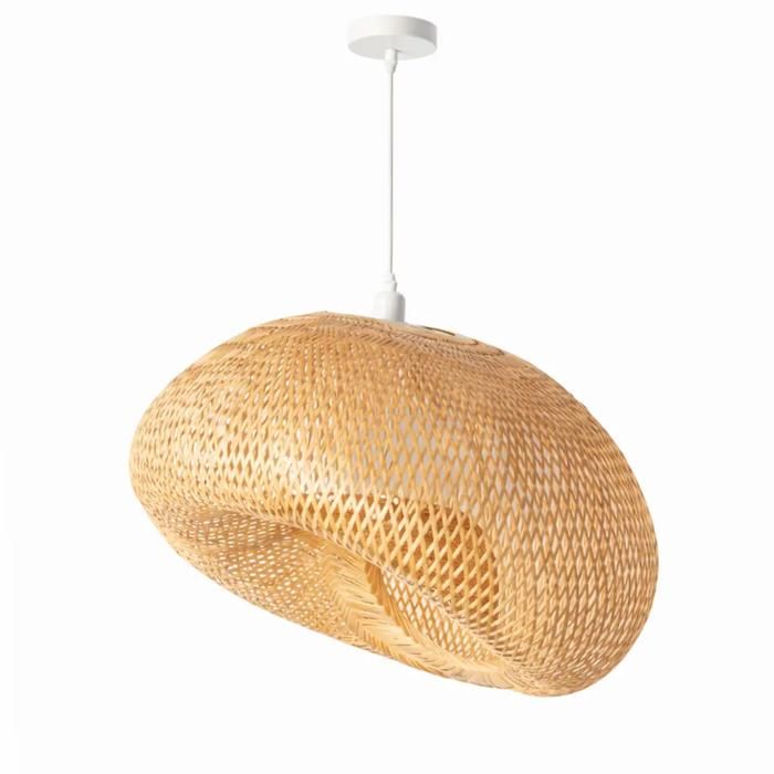 Suspension bambou et osier SAVANA style nid naturel douille E27 Blanc