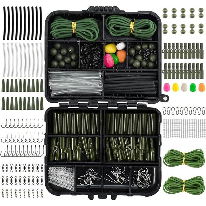 278pcs Matériel à la Carpe avec Boîte Portable Accessoires Prêts à emploi Kit appâts pour 278pcs Vert