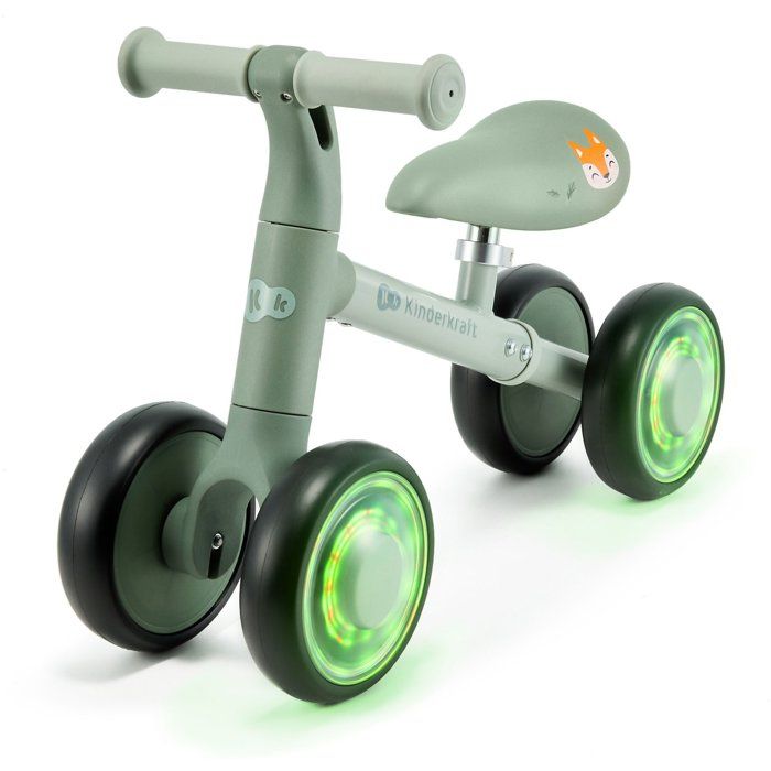 Kinderkraft ETER Draisienne jusqu'à 35 kg, vélo d'apprentissage léger, roues de 12 , cadre en nylon, selle réglable en hauteur, direction limitée, poignées en caoutchouc, design sportif, Vert