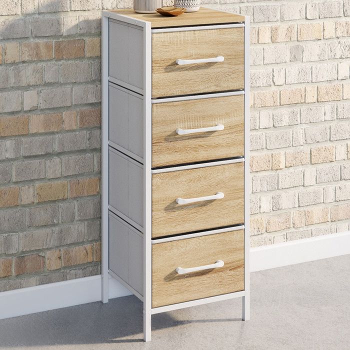 Meuble dappoint 4 tiroirs UTAH chiffonnier meuble de rangement design industriel bois et blanc