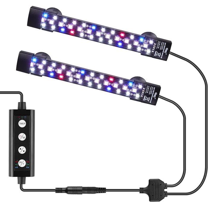 Dual Submersible Éclairage Aquarium LED 12W Full Spectrum LED Light Aquarium Lampe Aquarium avec 3 Rangées de 12W