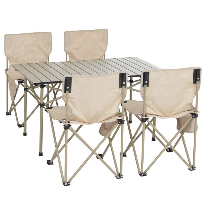 Ensemble de camping HWC-Q39 table + 4 chaises pliantes chaises de péche pliables métal et tissu