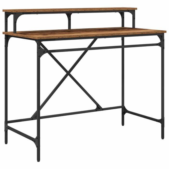 Bureau dordinateur - vidaXL - bois dingénierie - bois ancien - 1 étagère - style industriel - 100 x 50 x 90 cm(11335)