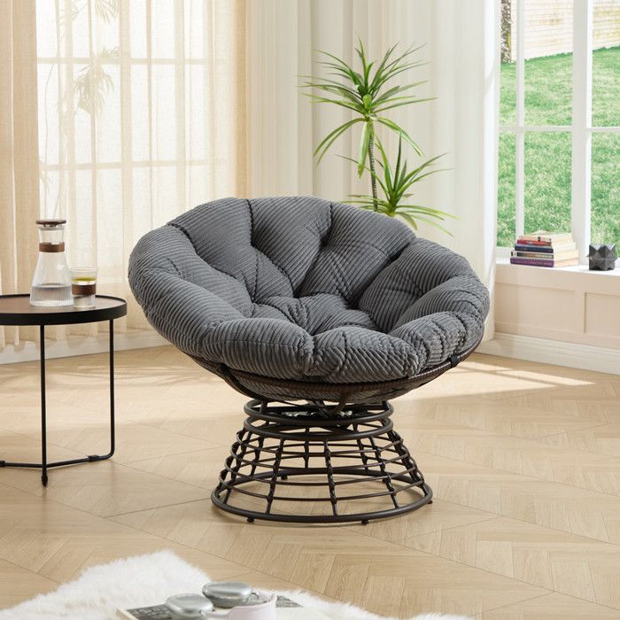 Chaise Papasan pivotante - Pivot 360° silencieux - Coussin épais en polyester - Ergonomique pour confort optimal