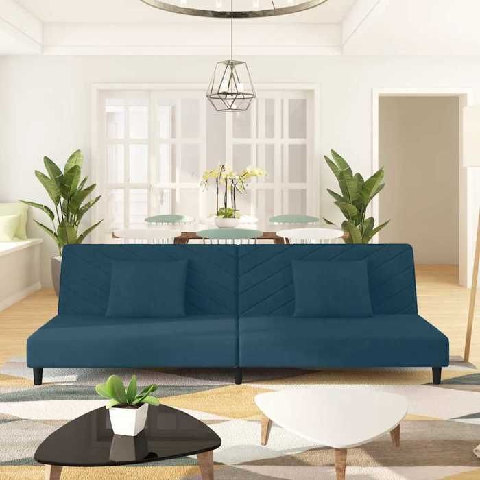 Sofa intérieure moderne vidaXL Canapé-lit à 2 places avec deux oreillers bleu velours(6087）