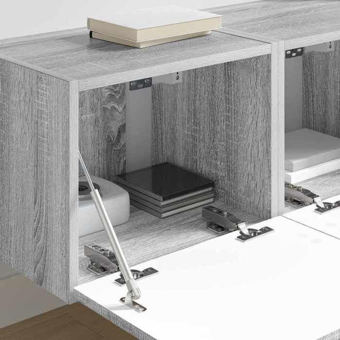 Lot de 2 Meubles TV muraux élégant - ECOHOME - bois dingénierie - gris sonoma - 39 x 31 x 295 cm - 2 portes à charnières - 2 étagè