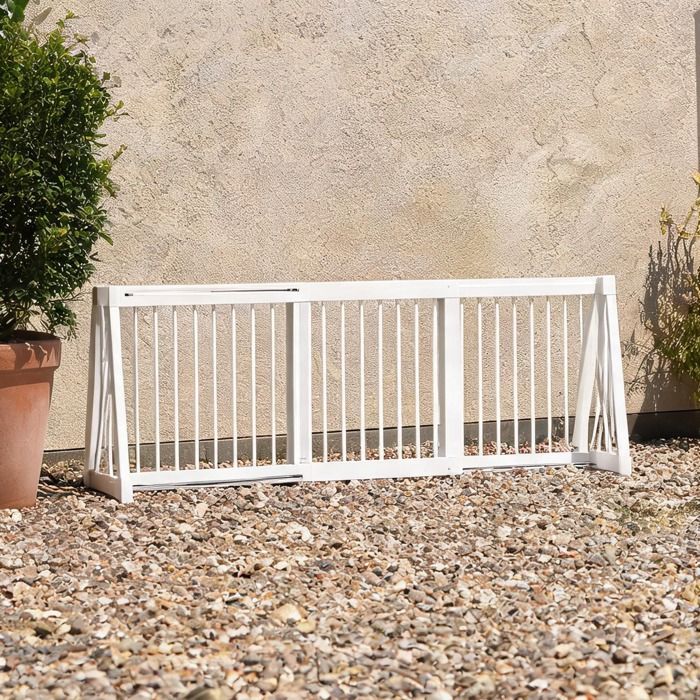 Barrière extensible intérieur en bois blanc pour chien 71-190 cm autoportante