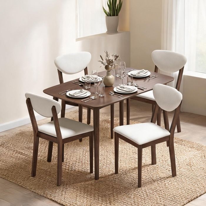 Table à manger 4 places crème en MDF et hévéa design compact 120 x 75 cm