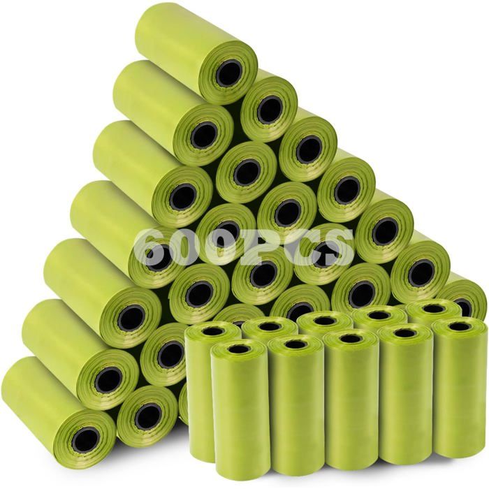 Sacs ramasse-crottes pour chien Lot de 600 pièces - 40 rouleaux - Avec distributeur - 33 x 22 8 cm - Anti-fuite
