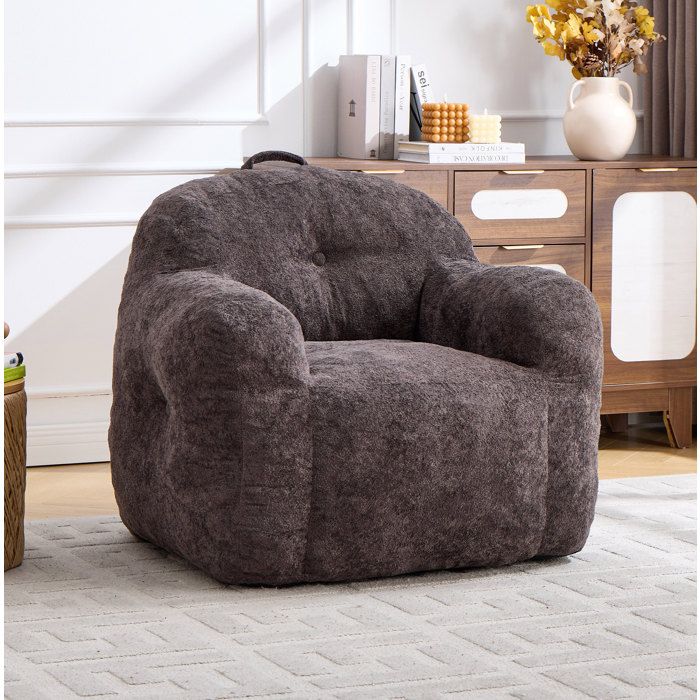 Fauteuil pouf compressé EVRYAE 95 x 95 x 79 cm sans montage dossier haut accoudoirs gris foncé