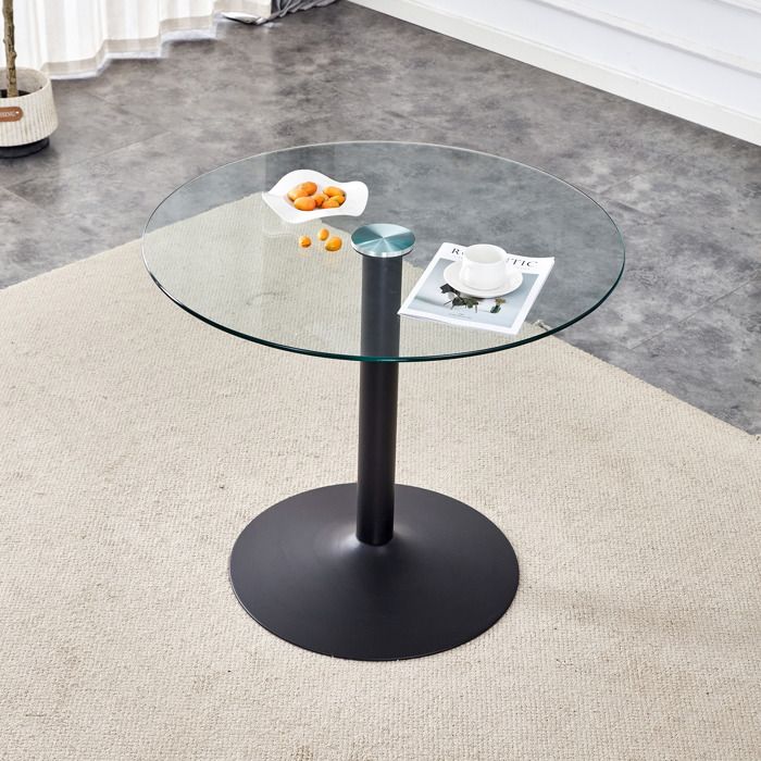 Table Basse en Verre Trempé Table Ronde de Salon Noir Table Basse en Verre Trempé Table Ronde de Salon Noir