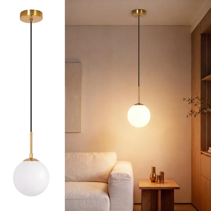 Lustre G9 - NETTLIFE - Lustre G9 - Métal doré - Abat-jour verre opale Ø15 cm - Câble ajustable 150 cm