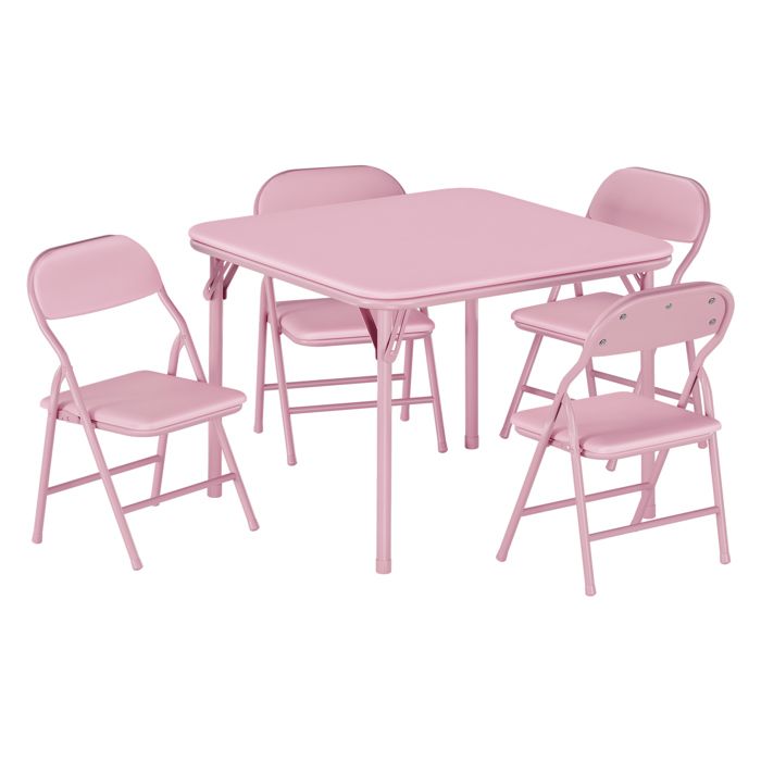 Ensemble table et chaises enfant pliant – Table carrée d’activités légère  1 table + 4 chaises -Rose