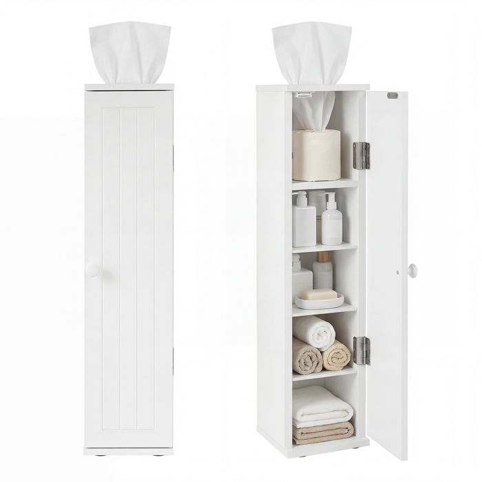 Armoire de Rangement GIANTEX Meuble Salle de Bain avec 5 Compartiments et 4 Étagères Amovibles Sortie sur Dessus Buanderie